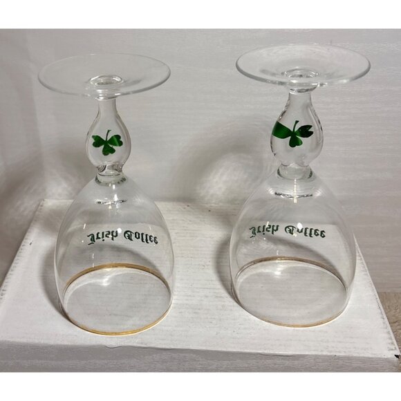 Set Of 2 Vintage Irish Coffee Glasses With Gold Rim & Shamrock Design on Stem - Picture 6 of 8
